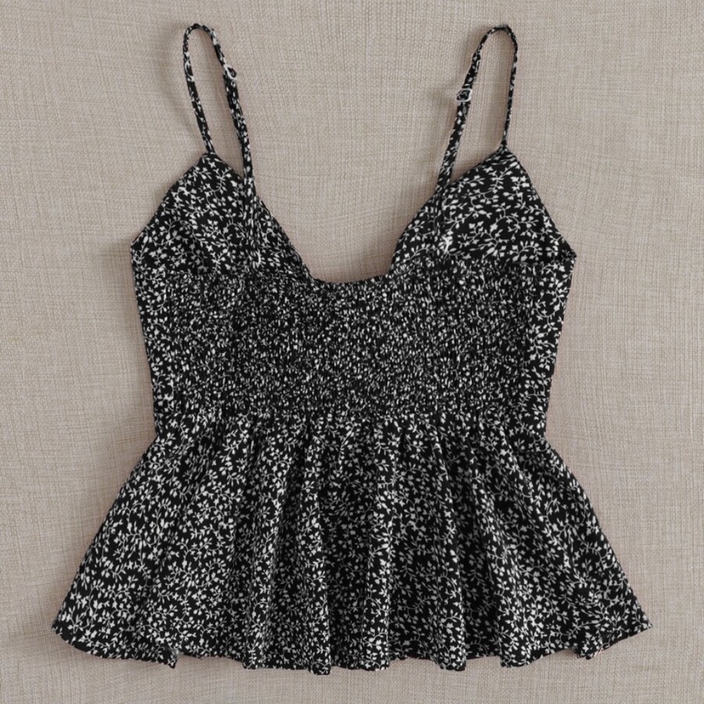 Boho Black Ditsy Floral print front tie peplum crop blouse - Picture 6 of 6